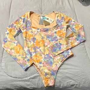 Billabong Orange and Yellow Floral One Piece Swimsuit